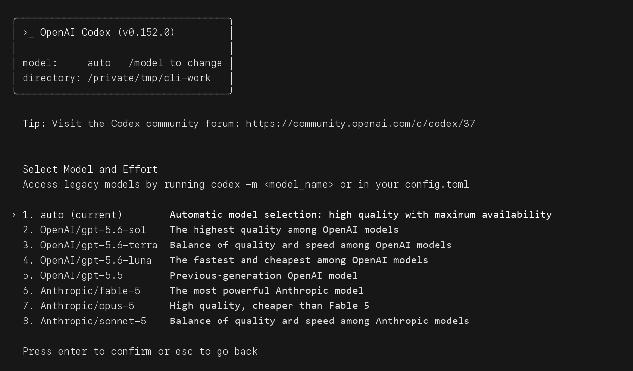 Codex CLI: choosing a model