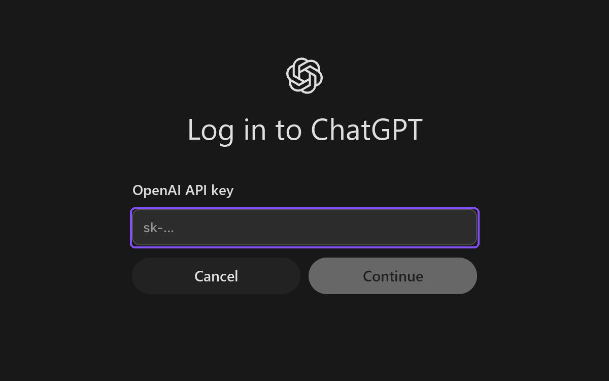 Codex in ChatGPT: entering the API key