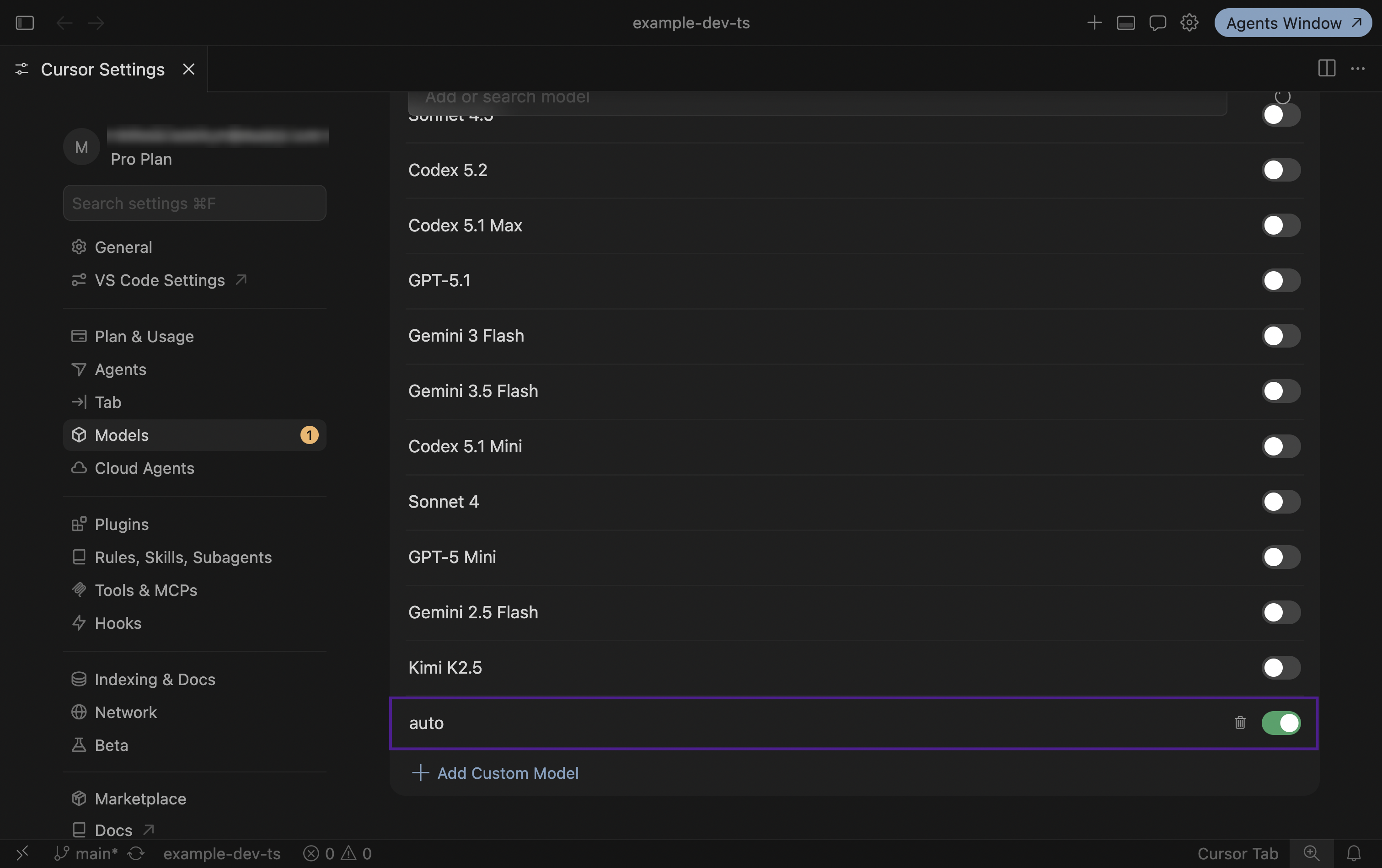 Cursor: enabling the added model