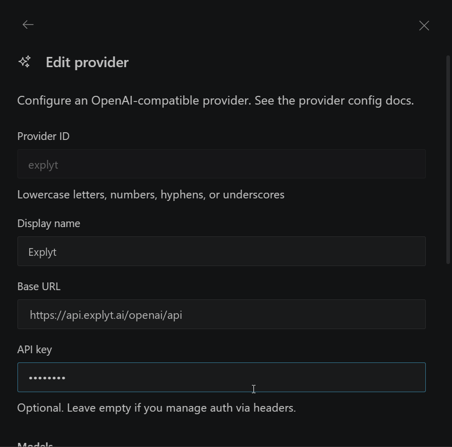 Kilo Code: provider settings