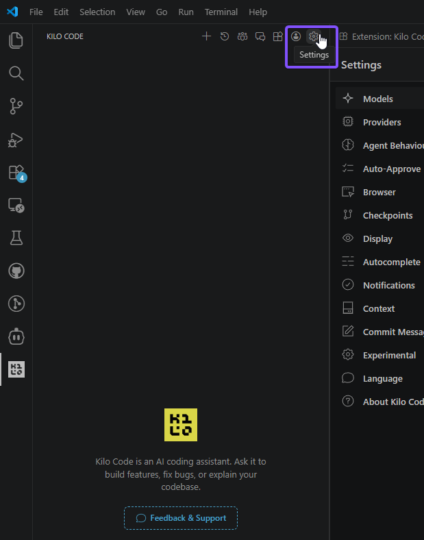 Kilo Code: settings
