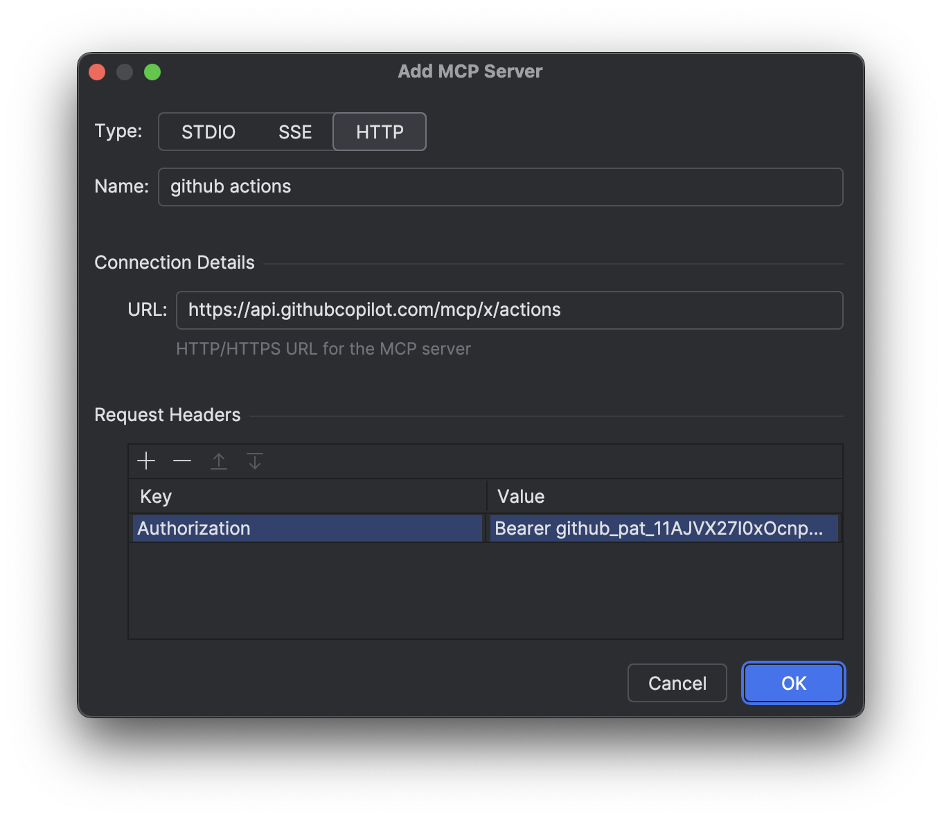 Connecting an MCP server over HTTP