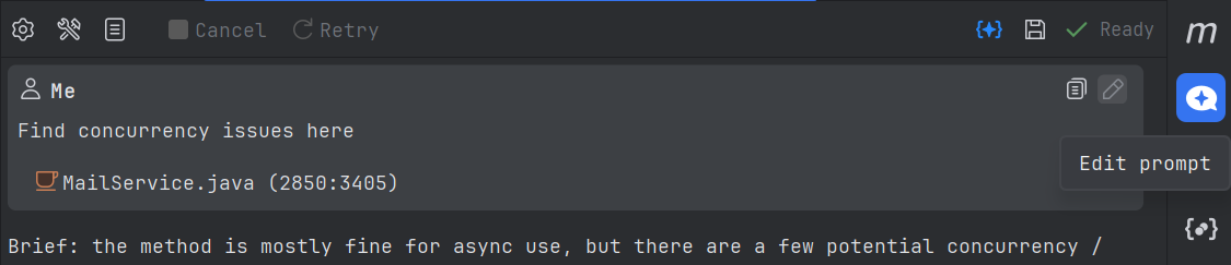 Edit prompt button for previous messages in agent chat