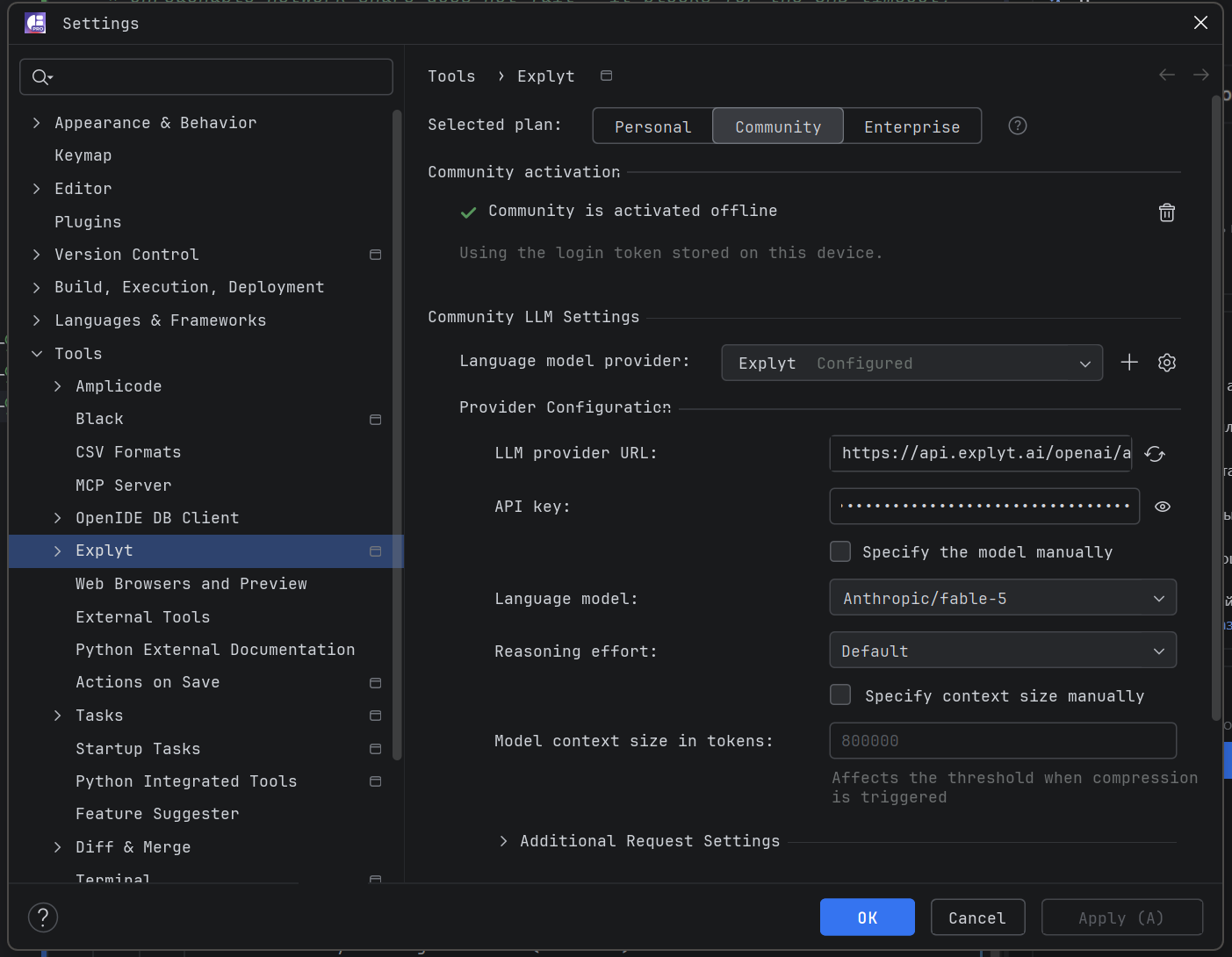Explyt: Community provider settings
