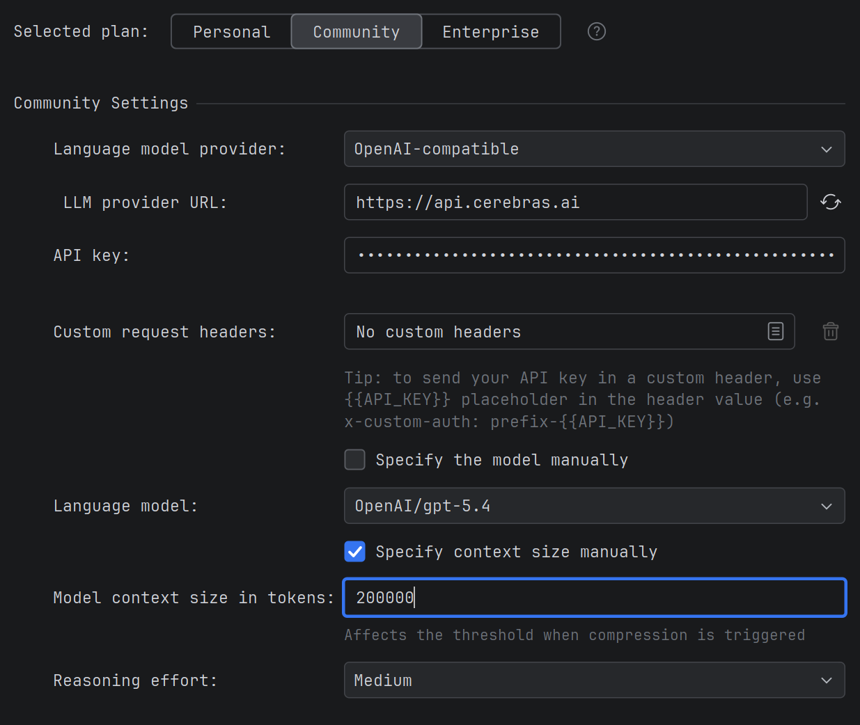 Model Context Size Setting