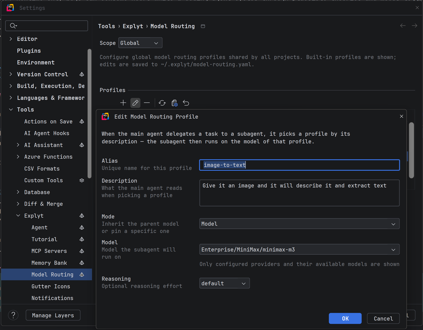 An image-to-text Model Routing profile