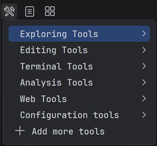 Tool categories in the Tools menu