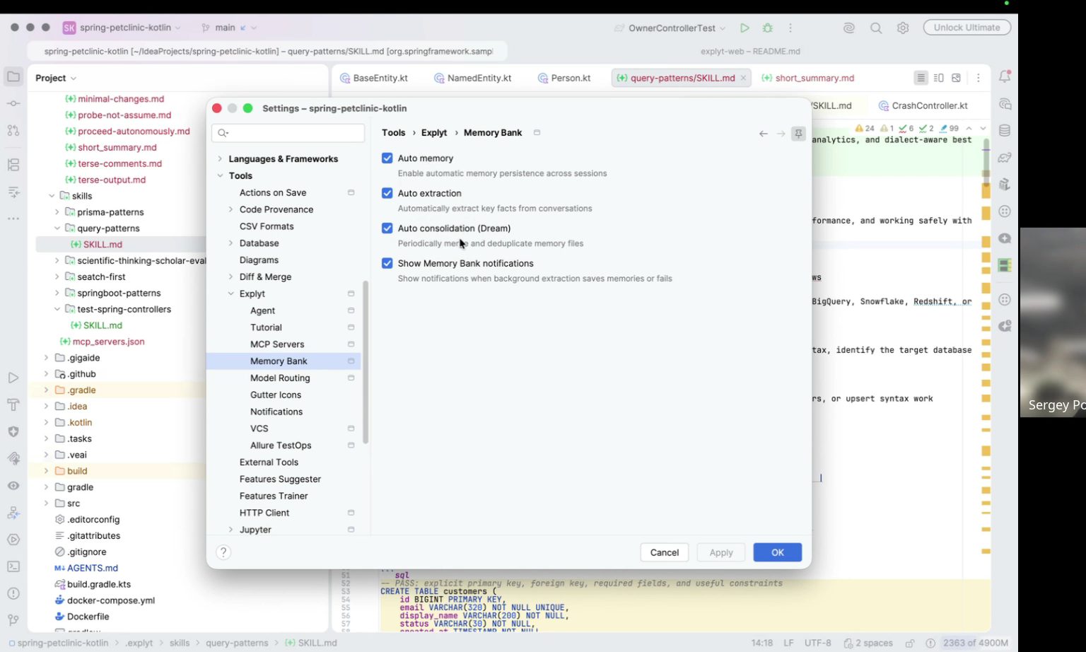 Demo: Memory Bank settings in IntelliJ IDEA with all four toggles enabled
