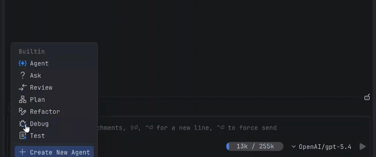 Explyt mode menu with Debug selected inside a JetBrains IDE